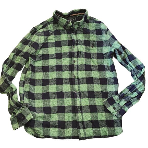 Denim & Flower Mens Green Plaid Flannel Shirt Size Large L - Picture 1 of 7